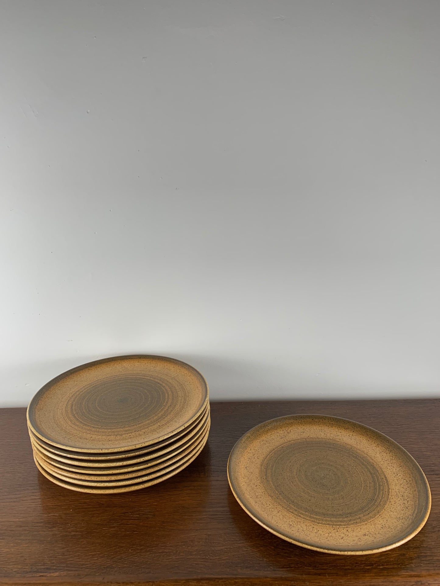 Lot de 8 Grandes assiettes en grès vernissé Longchamp, 1970