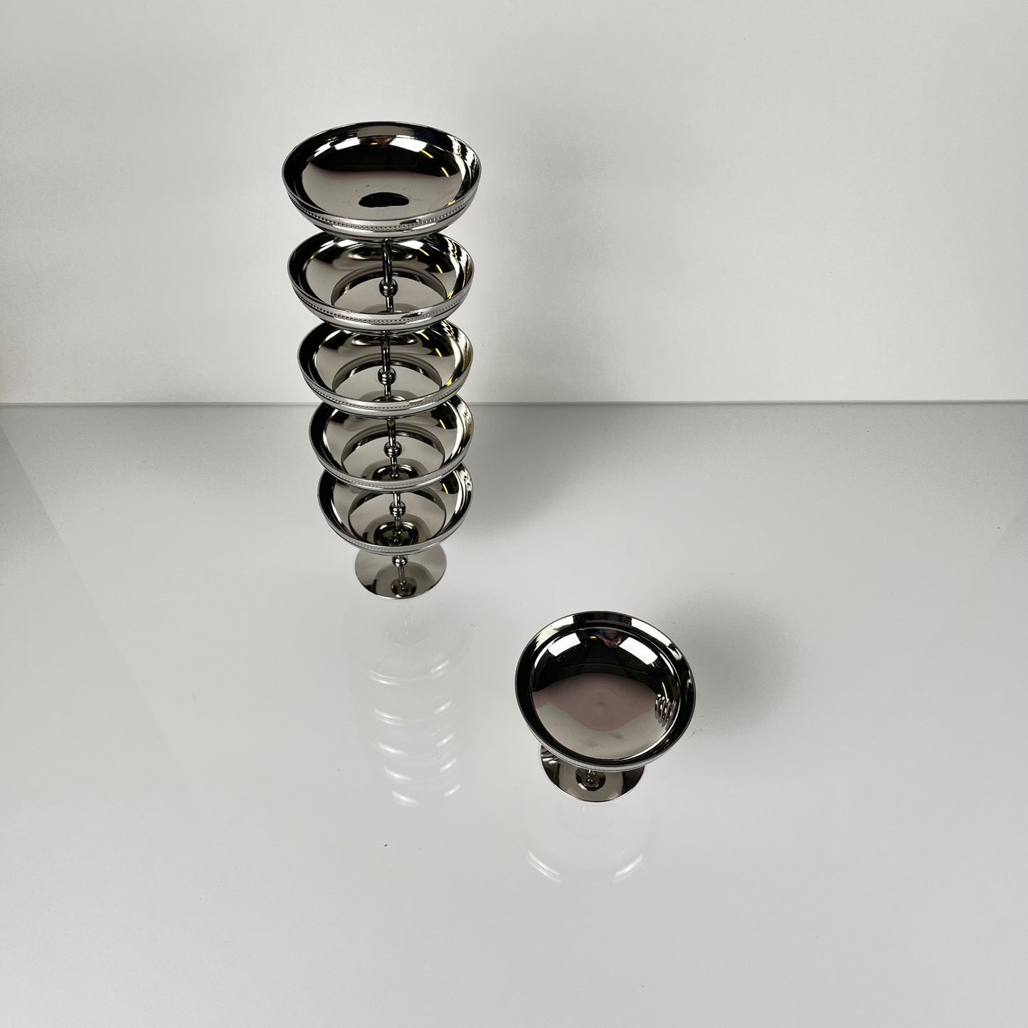 Set of 6 stainless steel ice cream cups, 1970