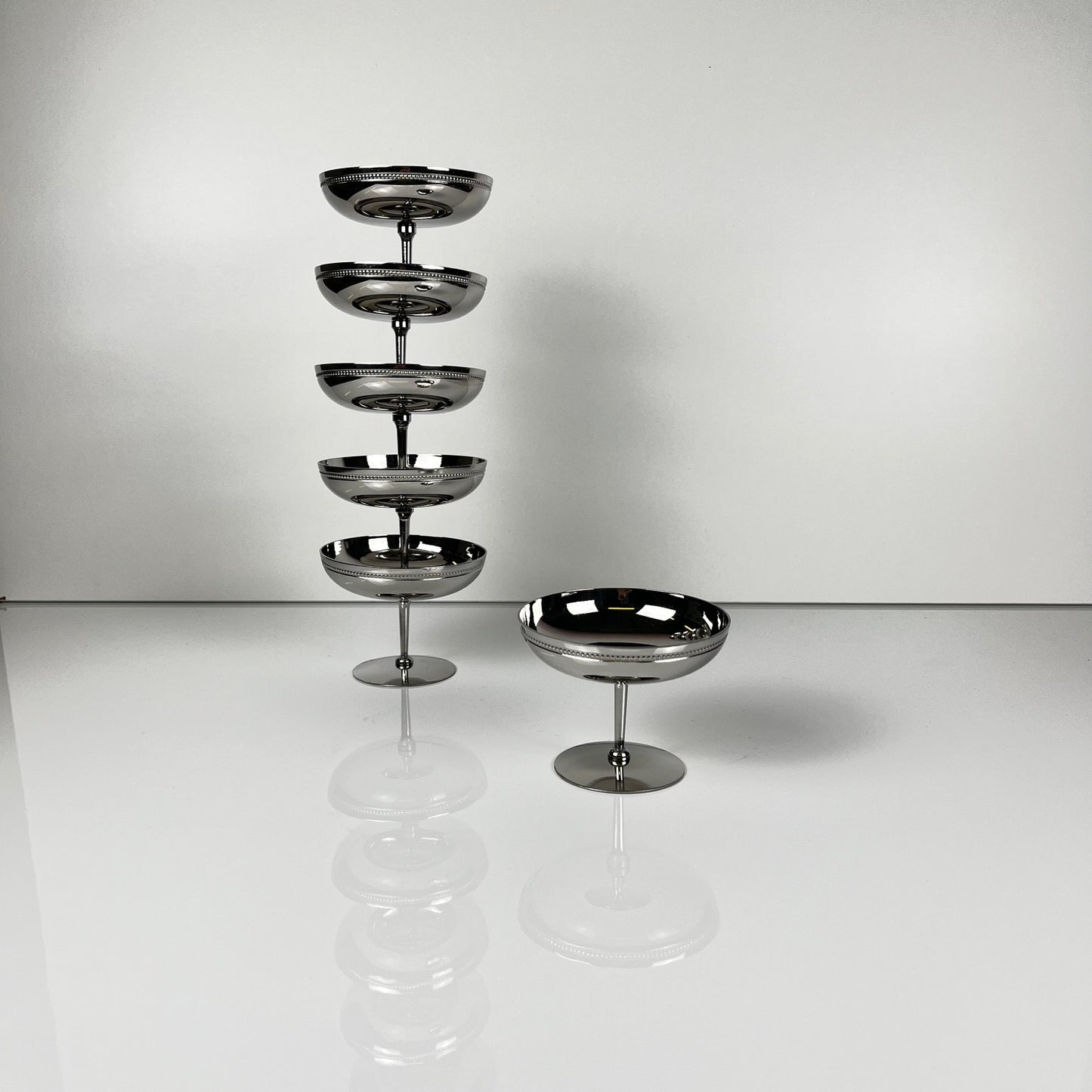Set of 6 stainless steel ice cream cups, 1970