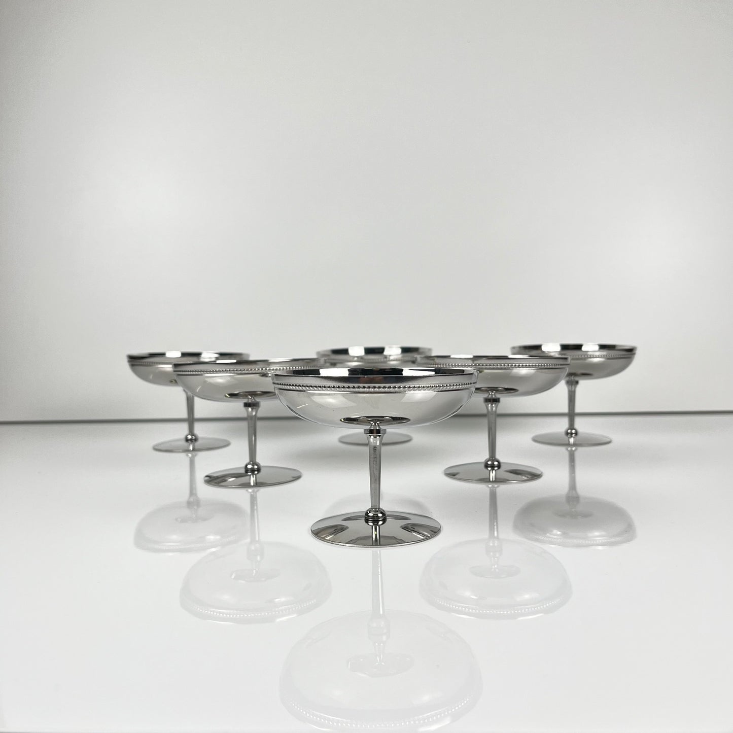 Set of 6 stainless steel ice cream cups, 1970