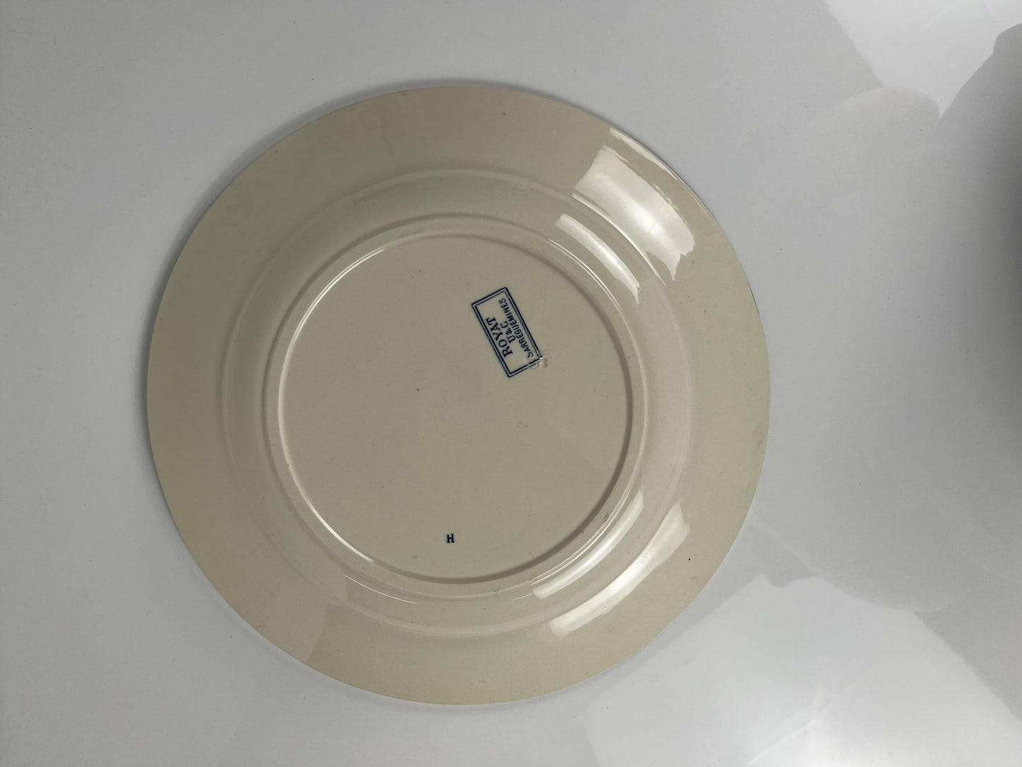Grand plat rond "Royat" bleu, U&C Sarreguemines , 1879 - 1918.