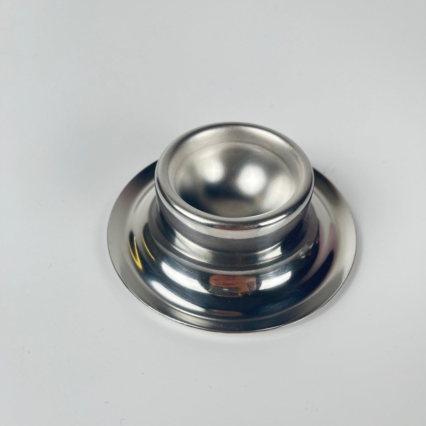 Set of 3 stainless steel egg cups, 1970