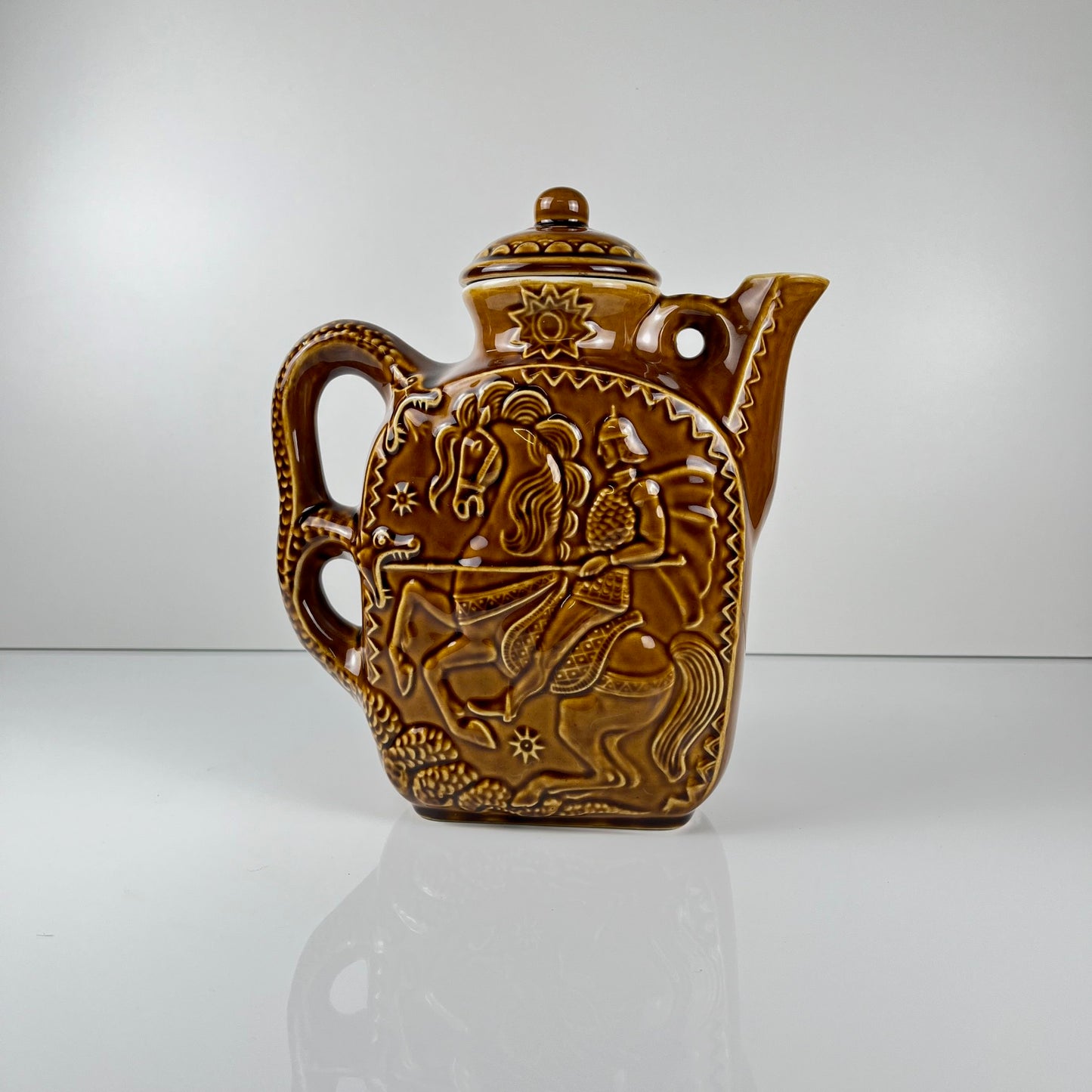 Decorative earthenware teapot/jug with Saint George and the dragon design, Eastern Europe, 1950–1970