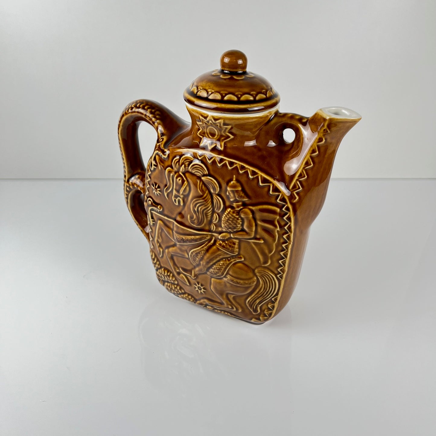 Decorative earthenware teapot/jug with Saint George and the dragon design, Eastern Europe, 1950–1970