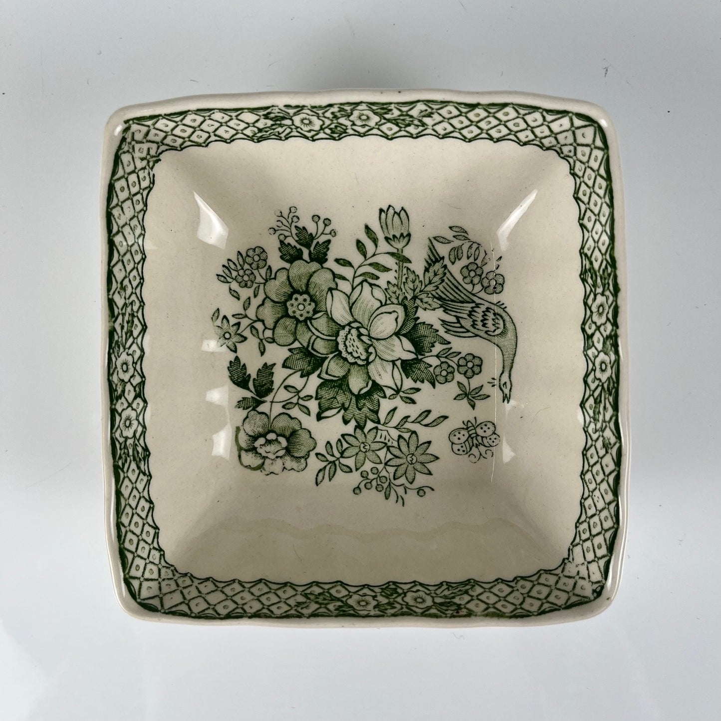 Duo de vide poche / porte savon Mason's Ironstone, décor vert "Stratford", Angleterre , 1970
