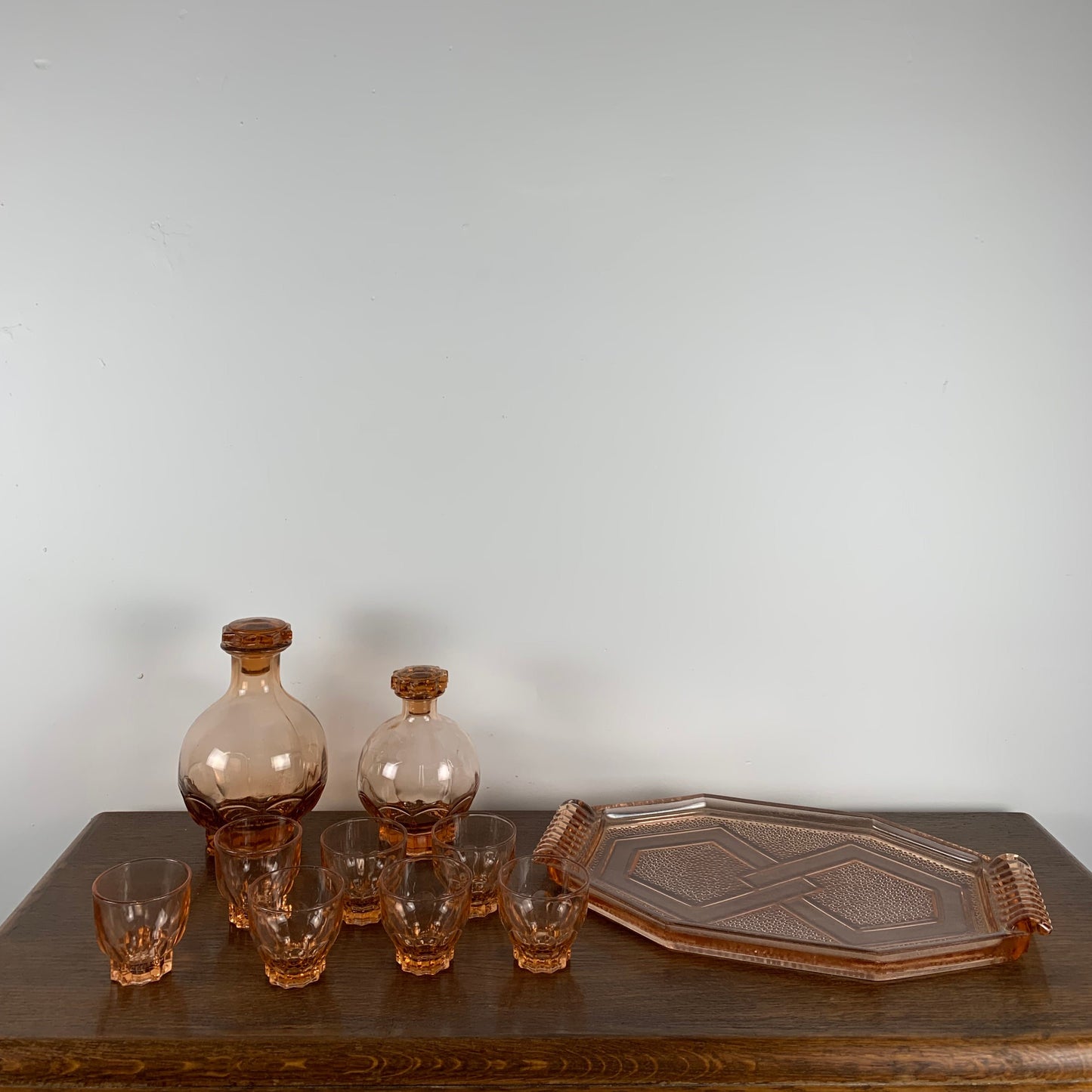 Vintage pink glass digestive set