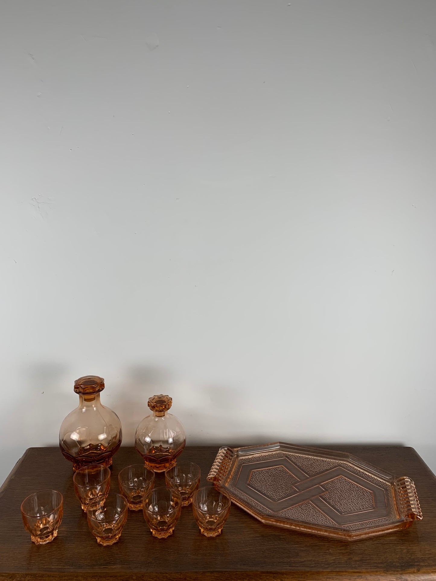 Vintage pink glass digestive set