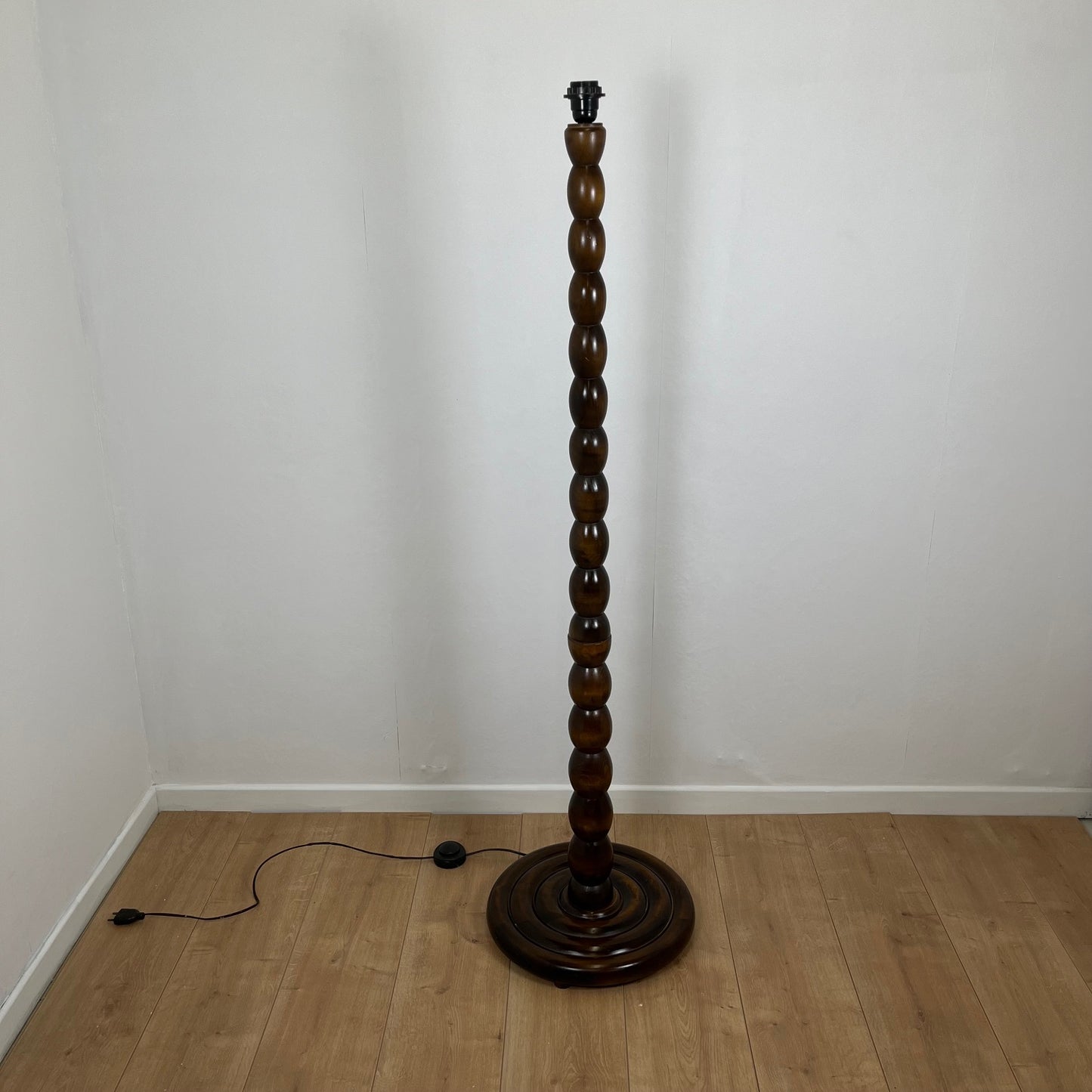 Turned wooden floor lamp base, 1980