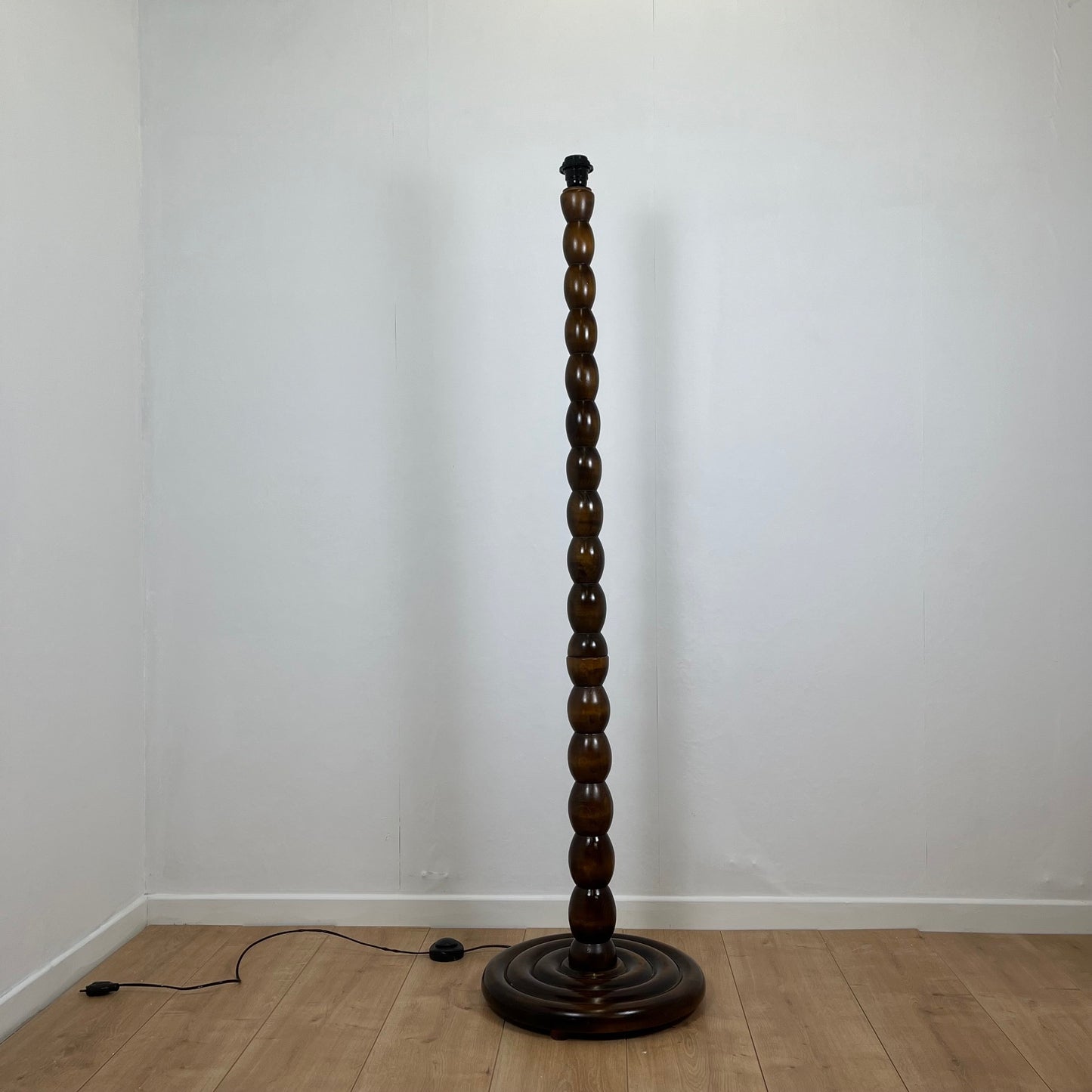 Turned wooden floor lamp base, 1980