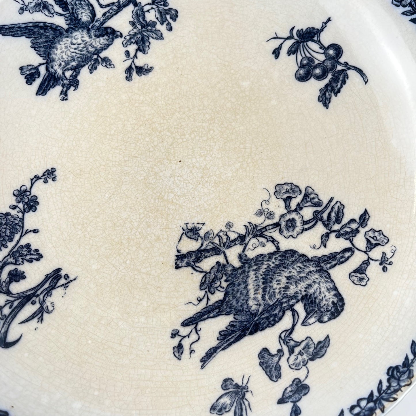 Compotier terre de Fer Pexonne, motif oiseau bleu fin XIXe