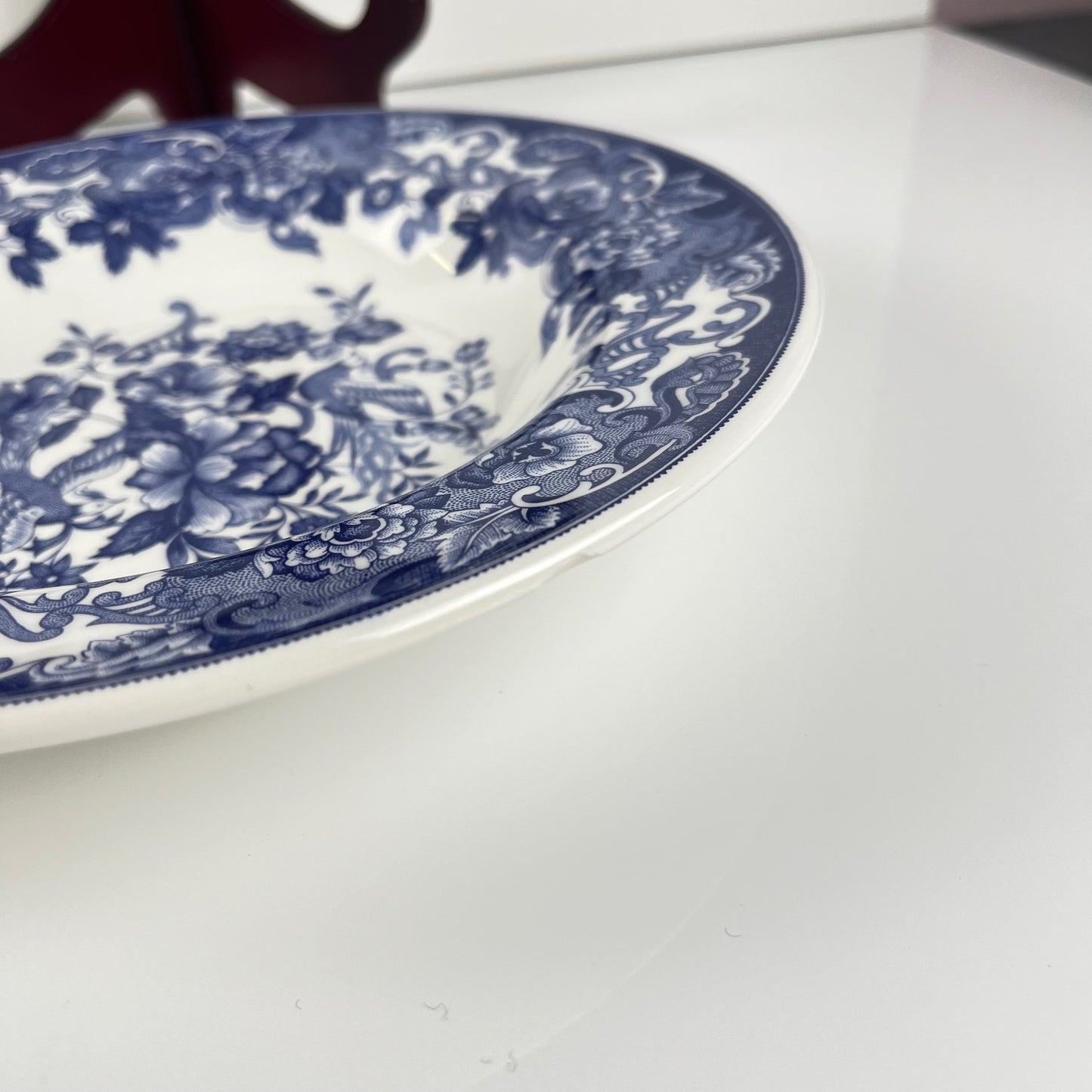 Set of 6 blue earthenware soup plates, floral and bird decoration, early 20th century