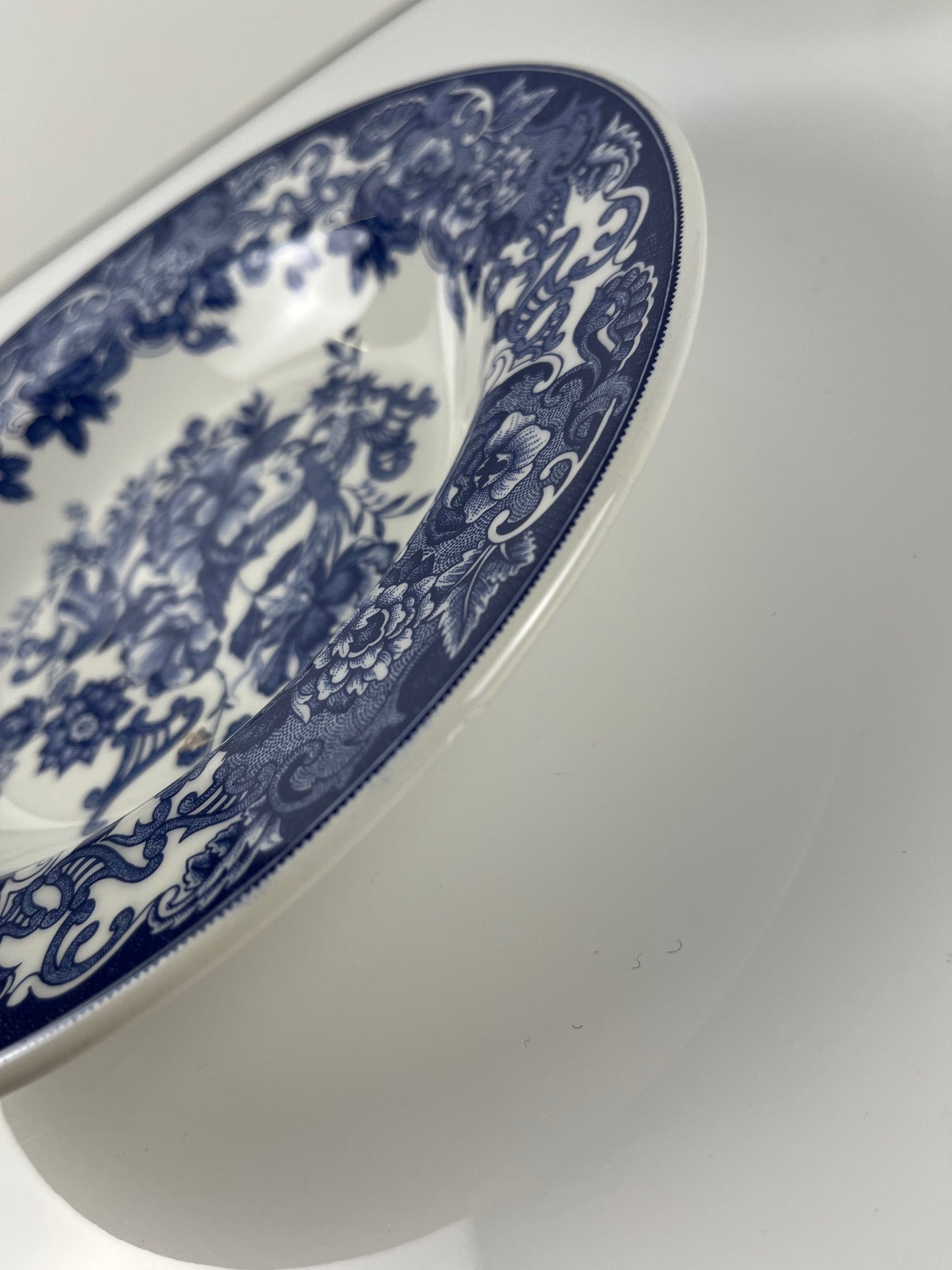 Set of 6 blue earthenware soup plates, floral and bird decoration, early 20th century