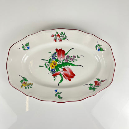Small oval dish with flat ends, "Réverbère" model by KG Lunéville, tulip pattern.