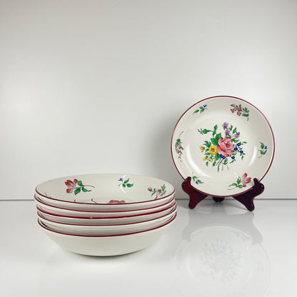 Set of 6 deep plates, "Réverbère" model by KG Lunéville, tulip and rose pattern.