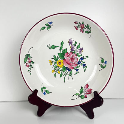 Set of 6 deep plates, "Réverbère" model by KG Lunéville, tulip and rose pattern.