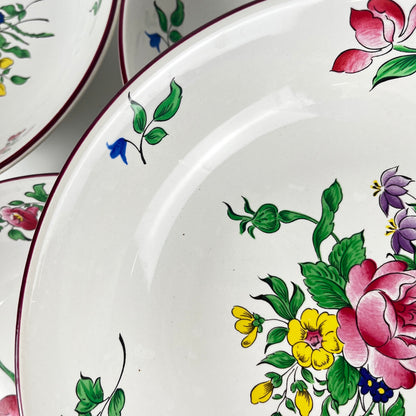 Set of 6 deep plates, "Réverbère" model by KG Lunéville, tulip and rose pattern.