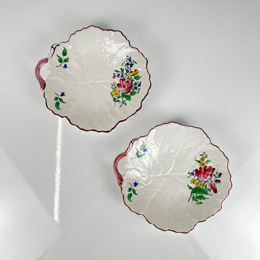 Set de 2 coupelle en forme de feuille, Modèle Réverbère par KG Lunéville, motif tulipe & rose