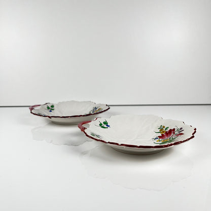Set de 2 coupelle en forme de feuille, Modèle Réverbère par KG Lunéville, motif tulipe & rose