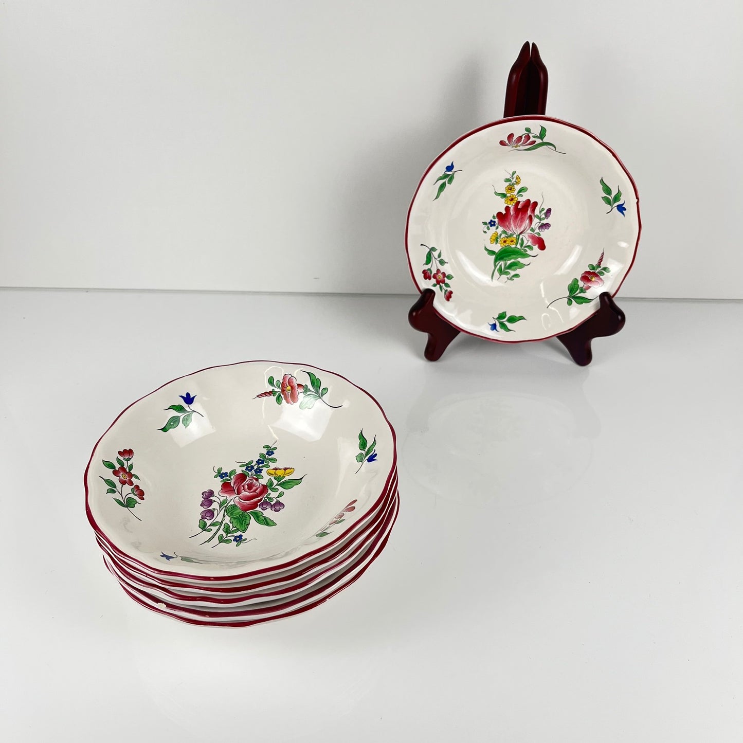 Set de 6 coupelles, Modèle Réverbère par KG Lunéville, motif tulipe & rose