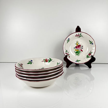 Set de 6 coupelles, Modèle Réverbère par KG Lunéville, motif tulipe & rose