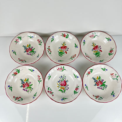 Set de 6 coupelles, Modèle Réverbère par KG Lunéville, motif tulipe & rose