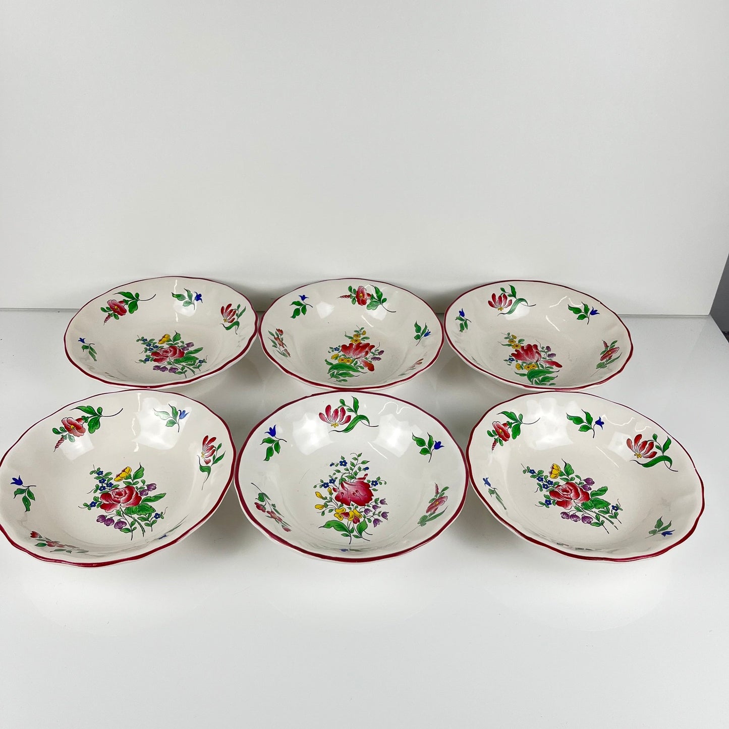 Set de 6 coupelles, Modèle Réverbère par KG Lunéville, motif tulipe & rose