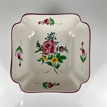 Square salad bowl, Réverbère model by KG Lunéville, rose pattern