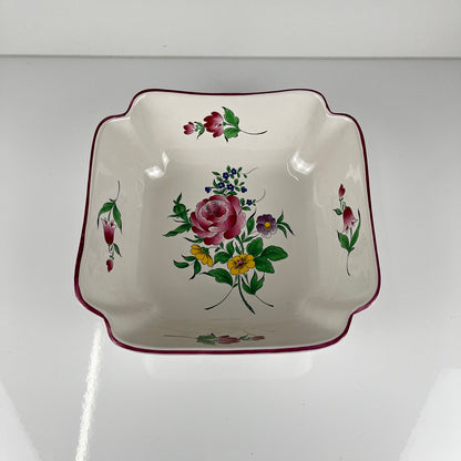 Square salad bowl, Réverbère model by KG Lunéville, rose pattern