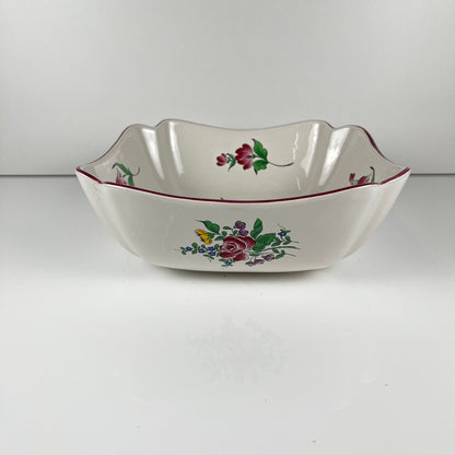 Square salad bowl, Réverbère model by KG Lunéville, rose pattern