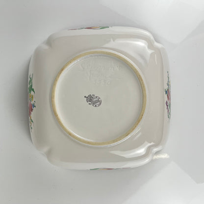 Square salad bowl, Réverbère model by KG Lunéville, rose pattern