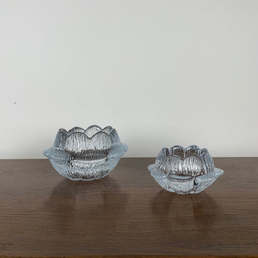 “Lotus” glass candle holder duo by Holmegaard, Danmark, 1970