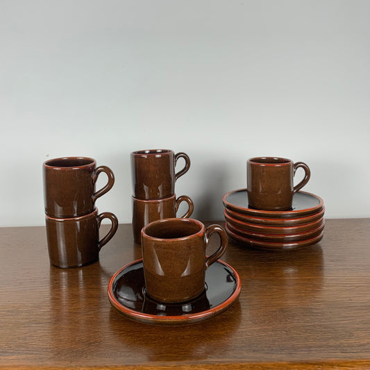 6 tasses à café avec soucoupes, Toreboda Sweden, 1960