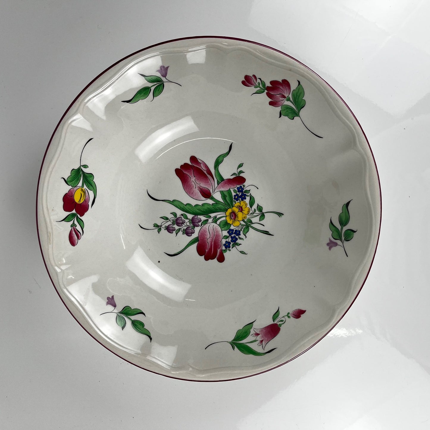 Salad bowl MM, Réverbère pattern by KG Lunéville, tulip design