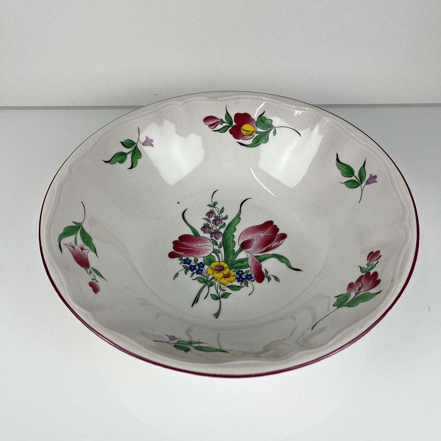 Salad bowl MM, Réverbère pattern by KG Lunéville, tulip design