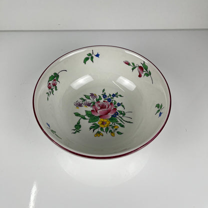 Saladier PM, Modèle Réverbère par KG Lunéville, motif rose, exterieur travaillé