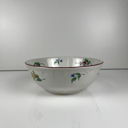 Saladier PM, Modèle Réverbère par KG Lunéville, motif rose, exterieur travaillé