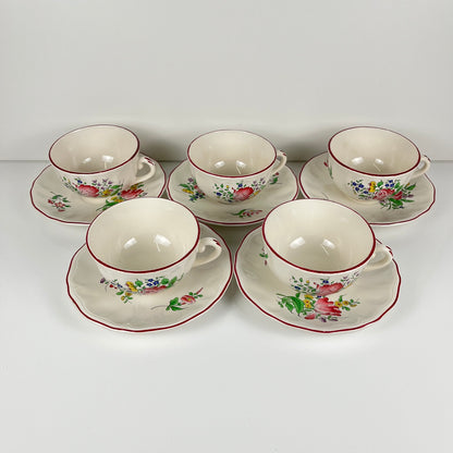 Lot de 5 grandes tasses avec soucoupes,  modèle Réverbère par KG Lunéville