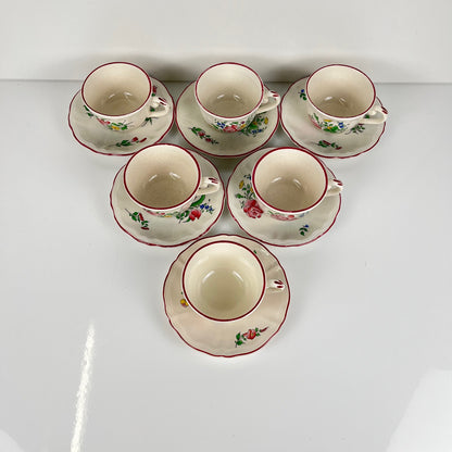 Set of 6 coffee cups with saucers, "Réverbère" pattern by KG Lunéville