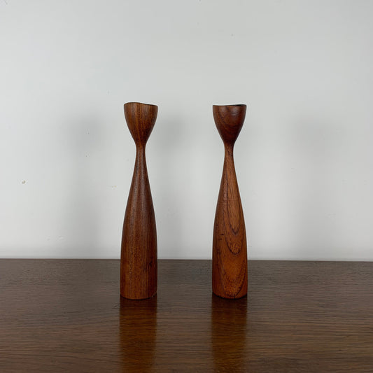 Teak candlestick duo, 1960