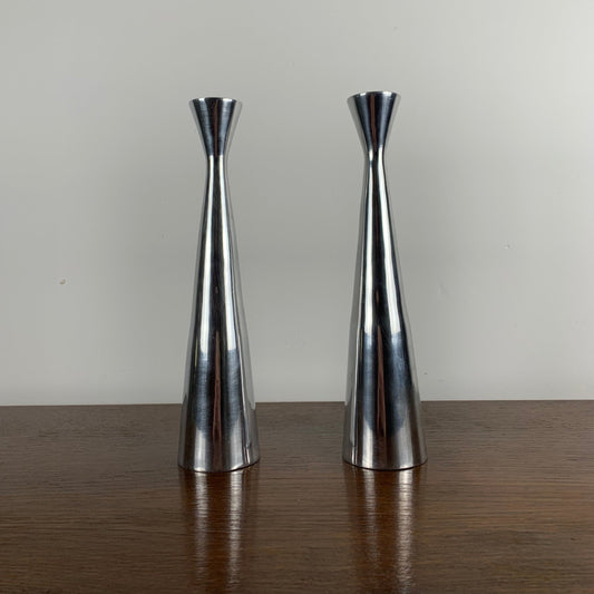 Pair of silver-plated metal candlesticks, Denmark