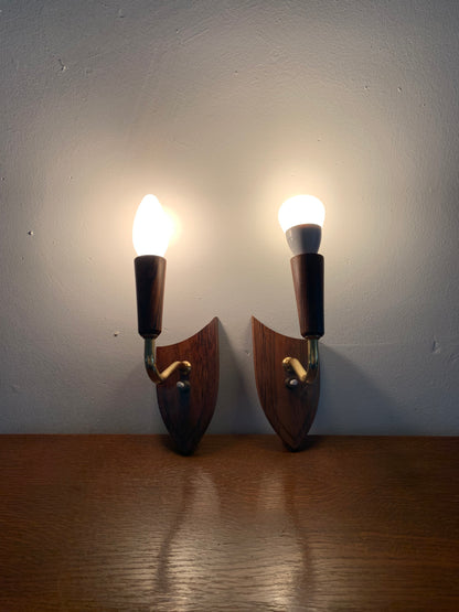 Pair of rosewood wall lamp, Denmark, 1960