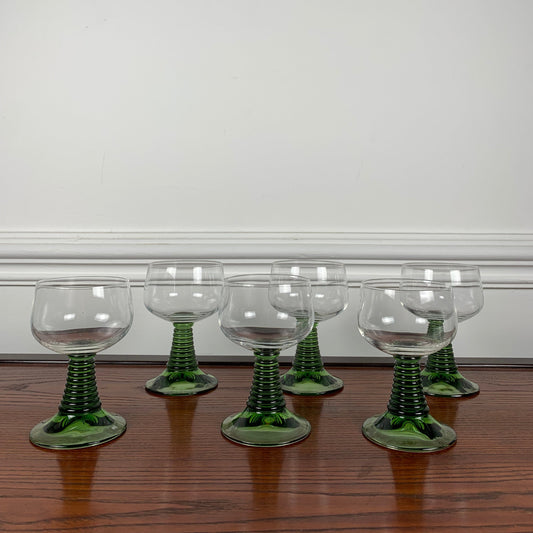 Set of 6 vintage green stemmed glasses