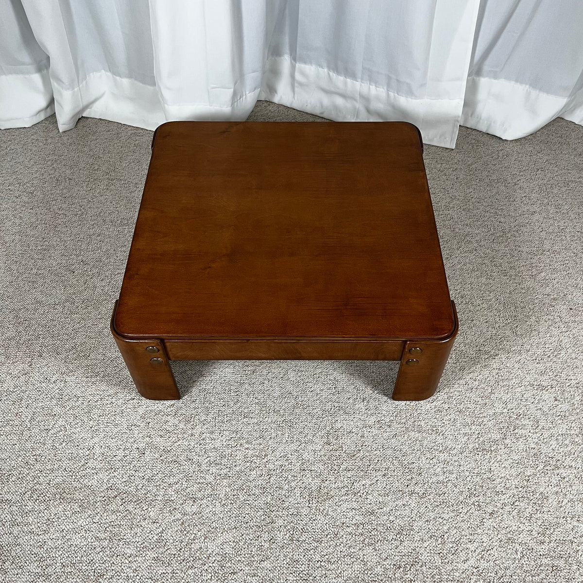 Modernist square coffee table in teak-stained beech veneer, 1970/80