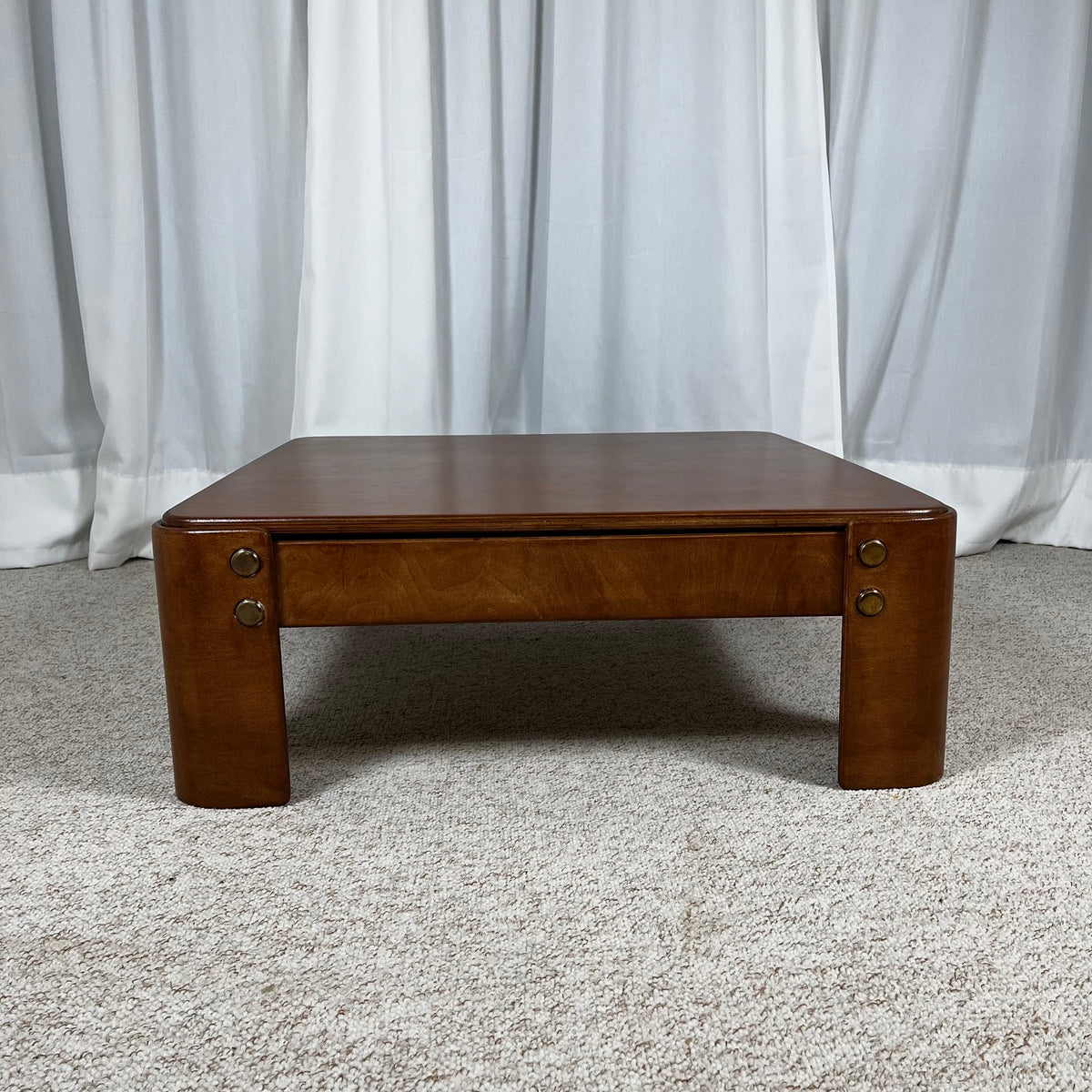Modernist square coffee table in teak-stained beech veneer, 1970/80