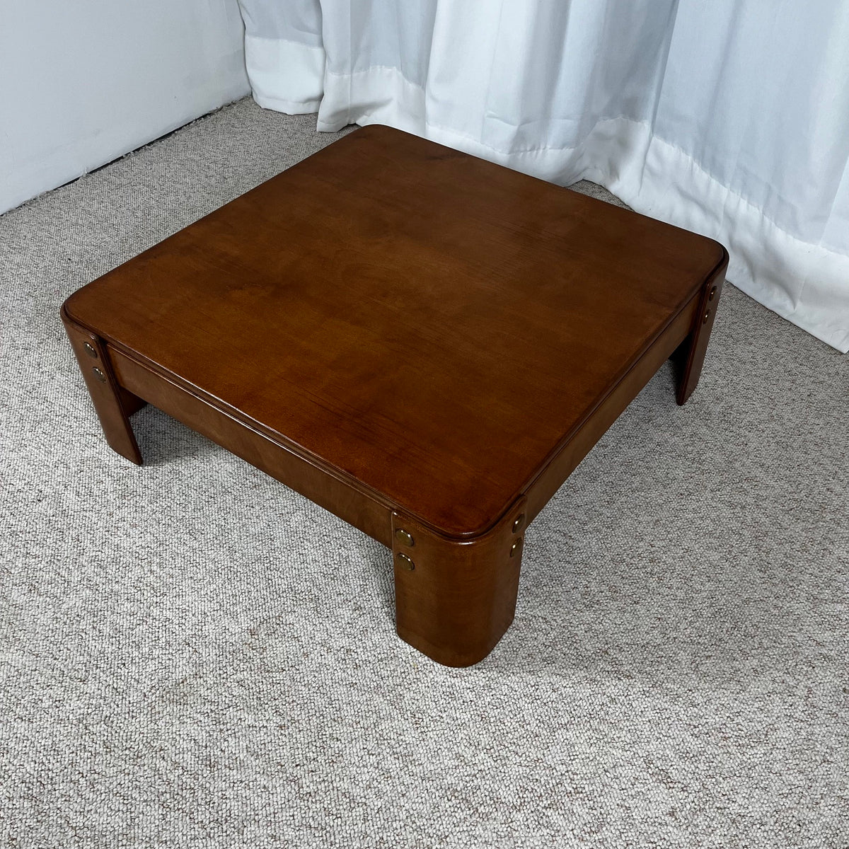 Modernist square coffee table in teak-stained beech veneer, 1970/80
