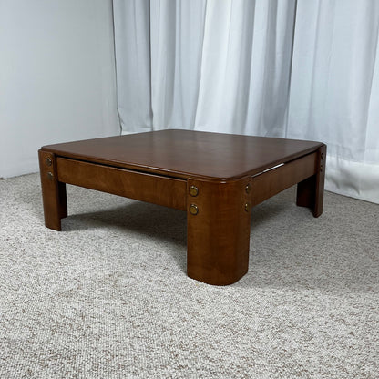 Modernist square coffee table in teak-stained beech veneer, 1970/80