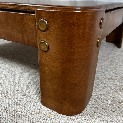 Modernist square coffee table in teak-stained beech veneer, 1970/80