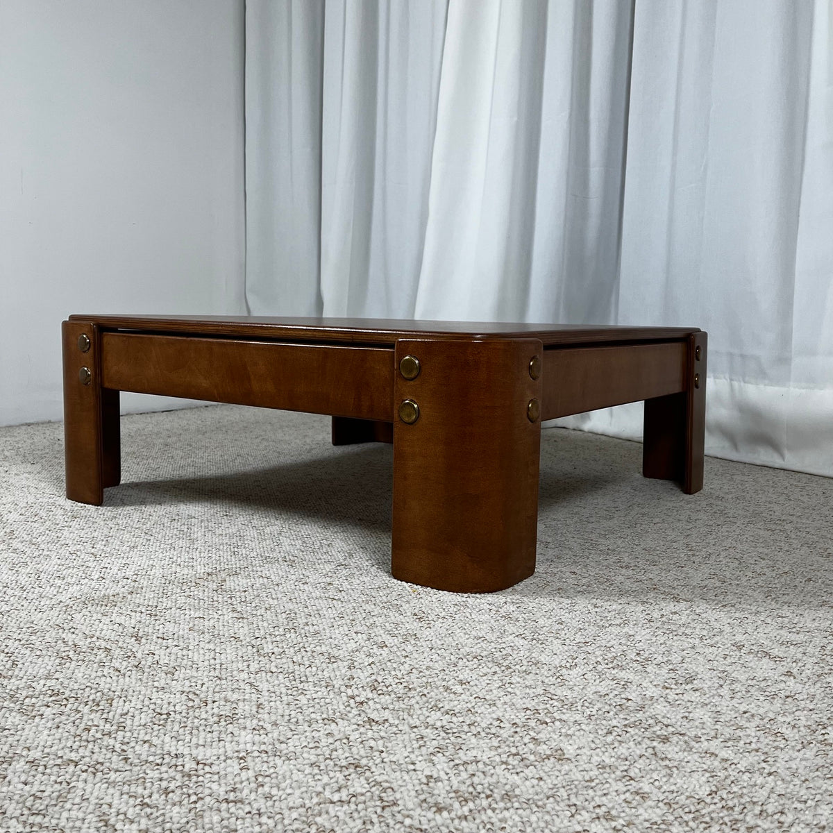 Modernist square coffee table in teak-stained beech veneer, 1970/80