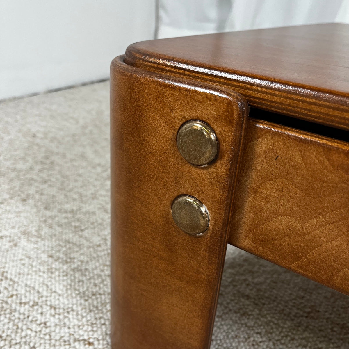 Modernist square coffee table in teak-stained beech veneer, 1970/80