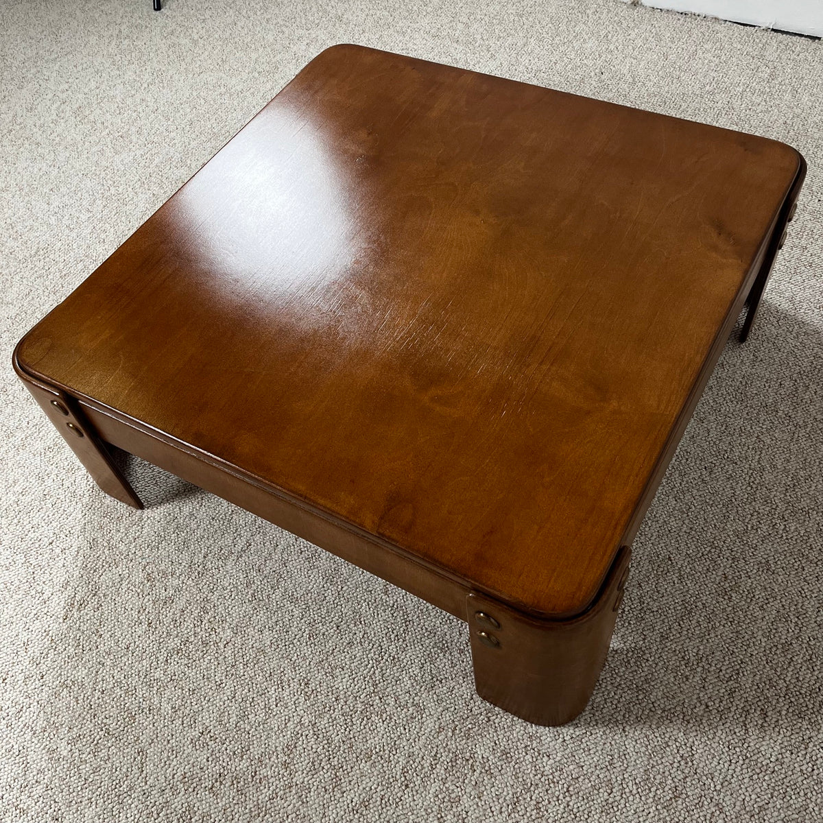 Modernist square coffee table in teak-stained beech veneer, 1970/80